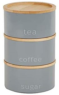 New Boasting A Contemporary Design Grey Tea, Coffee and Sugar Metal Stacking Canisters