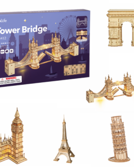 Robotime Rolife DIY 3D Tower Bridge,Big Ben,Famous Building Wooden Puzzle Game